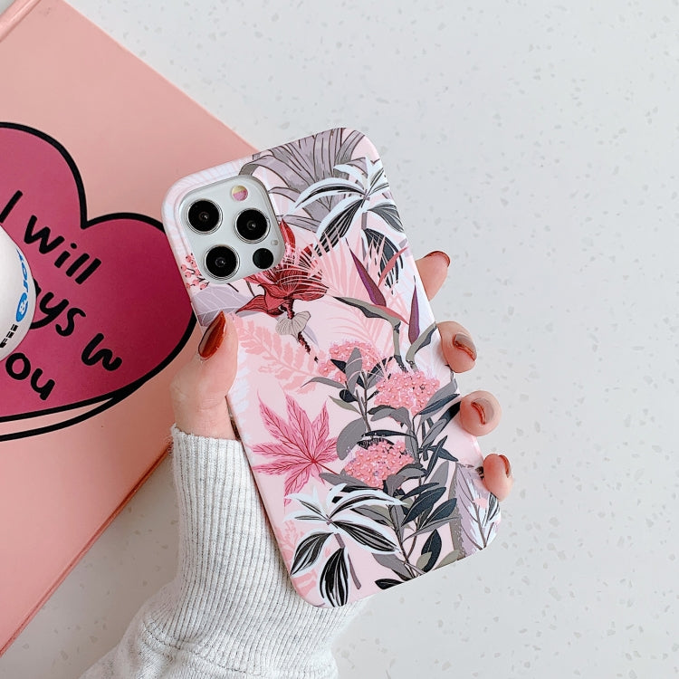 For iPhone 12 / 12 Pro Plantain Flower Leaves Series Pattern Shockproof Protective Case
