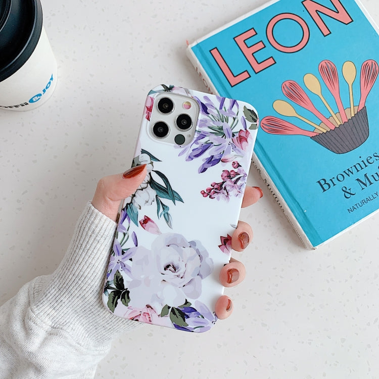 For iPhone 12 / 12 Pro Plantain Flower Leaves Series Pattern Shockproof Protective Case