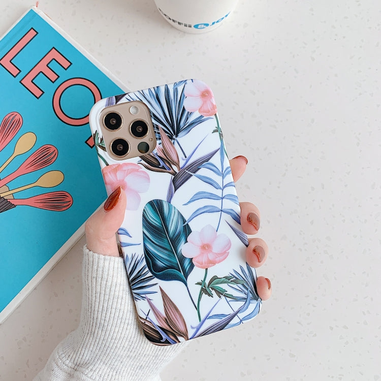 For iPhone 12 / 12 Pro Plantain Flower Leaves Series Pattern Shockproof Protective Case
