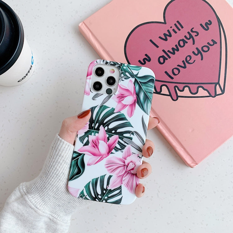 For iPhone 12 / 12 Pro Plantain Flower Leaves Series Pattern Shockproof Protective Case