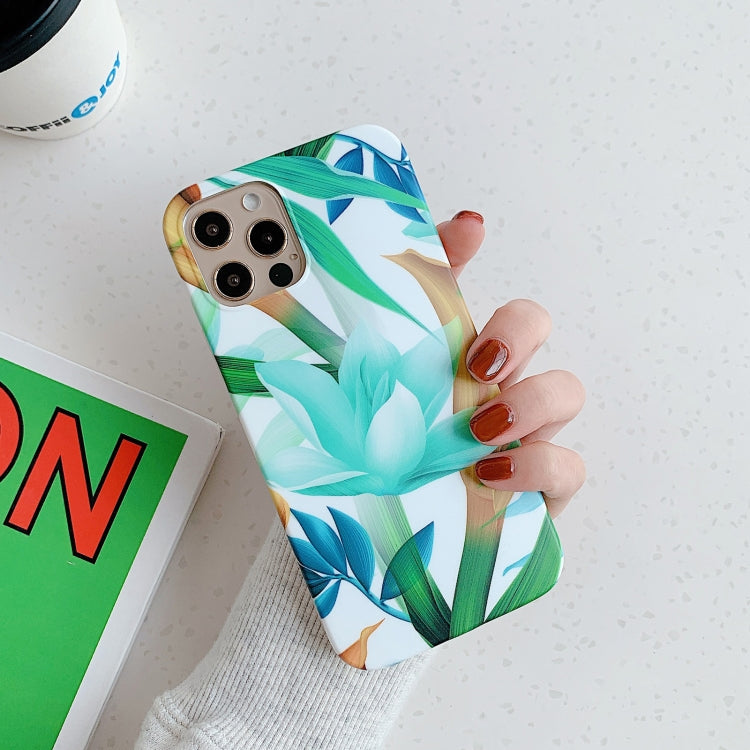 For iPhone 12 / 12 Pro Plantain Flower Leaves Series Pattern Shockproof Protective Case
