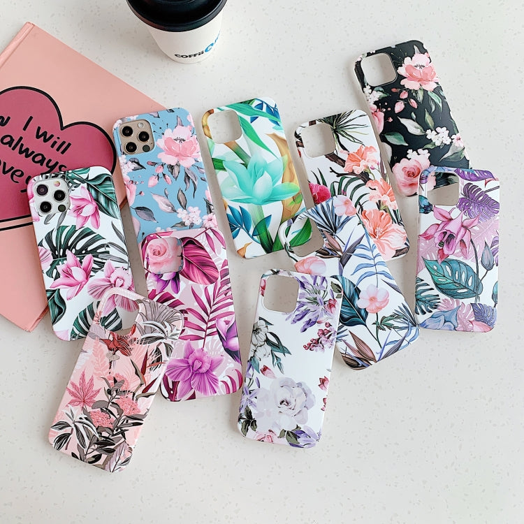 For iPhone 12 / 12 Pro Plantain Flower Leaves Series Pattern Shockproof Protective Case