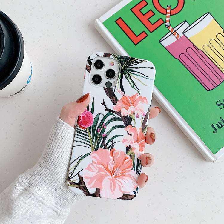 For iPhone 12 Pro Max Plantain Flower Leaves Series Pattern Shockproof Protective Case