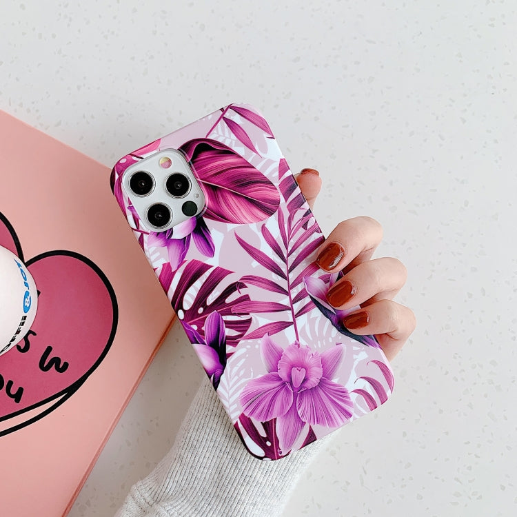 For iPhone 12 Pro Max Plantain Flower Leaves Series Pattern Shockproof Protective Case