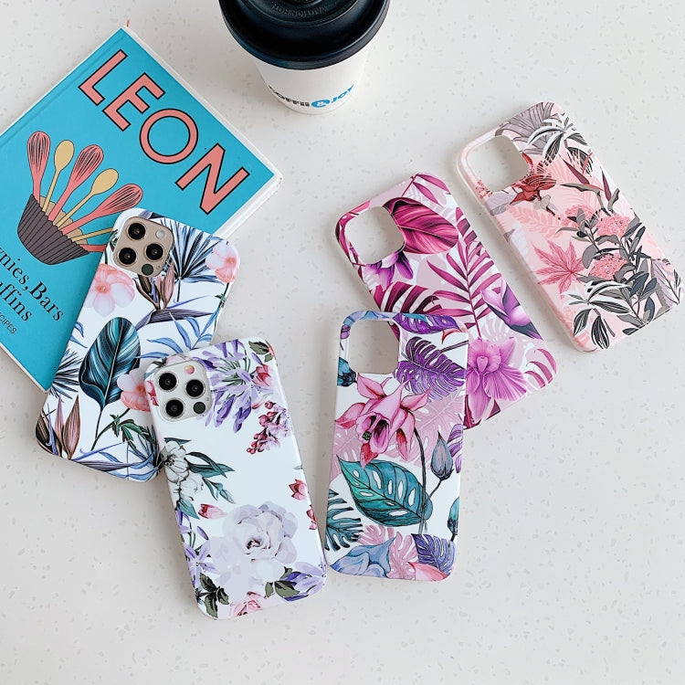 For iPhone 12 Pro Max Plantain Flower Leaves Series Pattern Shockproof Protective Case