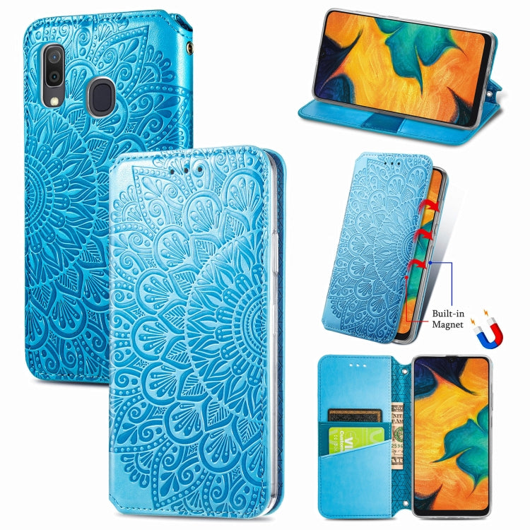 For Samsung Galaxy A20 / A30 Blooming Mandala Embossed Pattern Magnetic Horizontal Flip Leather Case with Holder & Card Slots & Wallet