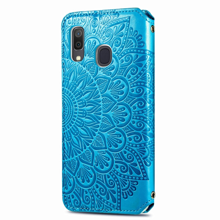 For Samsung Galaxy A20 / A30 Blooming Mandala Embossed Pattern Magnetic Horizontal Flip Leather Case with Holder & Card Slots & Wallet