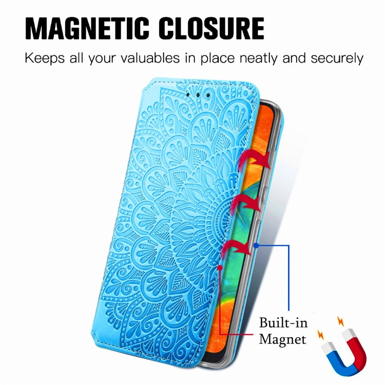 For Samsung Galaxy A20 / A30 Blooming Mandala Embossed Pattern Magnetic Horizontal Flip Leather Case with Holder & Card Slots & Wallet