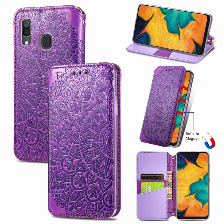 For Samsung Galaxy A20 / A30 Blooming Mandala Embossed Pattern Magnetic Horizontal Flip Leather Case with Holder & Card Slots & Wallet