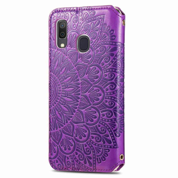 For Samsung Galaxy A20 / A30 Blooming Mandala Embossed Pattern Magnetic Horizontal Flip Leather Case with Holder & Card Slots & Wallet