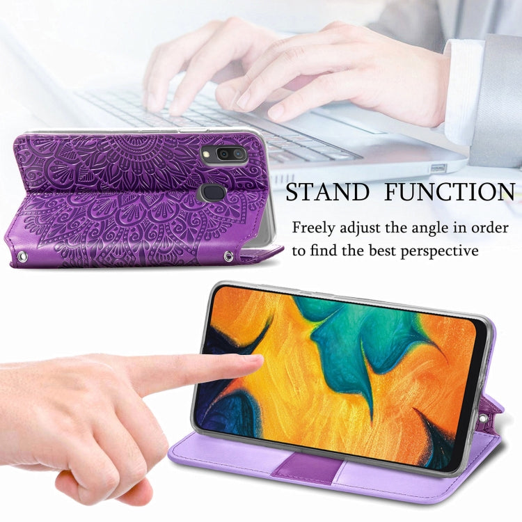 For Samsung Galaxy A20 / A30 Blooming Mandala Embossed Pattern Magnetic Horizontal Flip Leather Case with Holder & Card Slots & Wallet