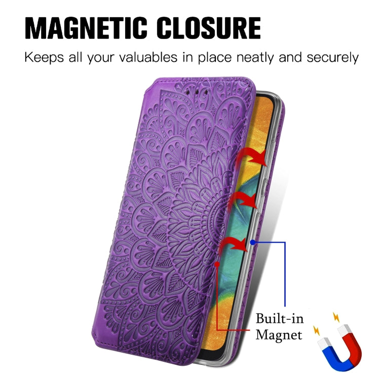 For Samsung Galaxy A20 / A30 Blooming Mandala Embossed Pattern Magnetic Horizontal Flip Leather Case with Holder & Card Slots & Wallet