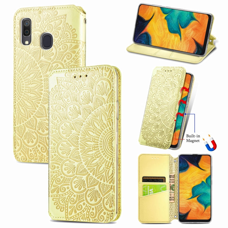 For Samsung Galaxy A20 / A30 Blooming Mandala Embossed Pattern Magnetic Horizontal Flip Leather Case with Holder & Card Slots & Wallet