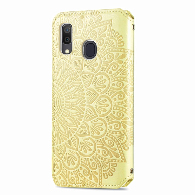 For Samsung Galaxy A20 / A30 Blooming Mandala Embossed Pattern Magnetic Horizontal Flip Leather Case with Holder & Card Slots & Wallet