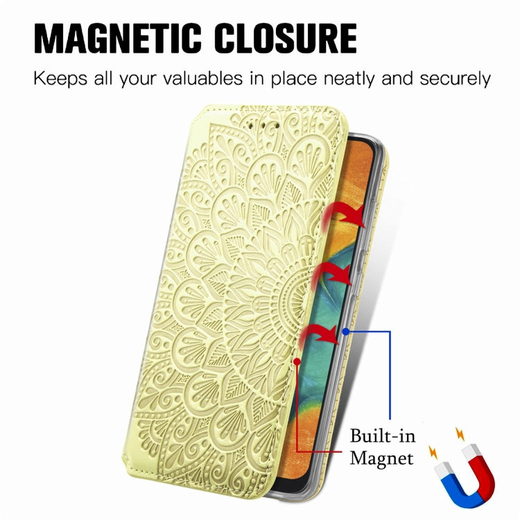 For Samsung Galaxy A20 / A30 Blooming Mandala Embossed Pattern Magnetic Horizontal Flip Leather Case with Holder & Card Slots & Wallet
