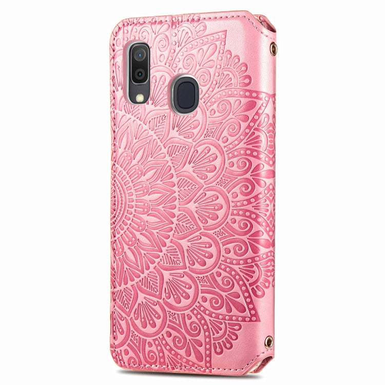 For Samsung Galaxy A20 / A30 Blooming Mandala Embossed Pattern Magnetic Horizontal Flip Leather Case with Holder & Card Slots & Wallet