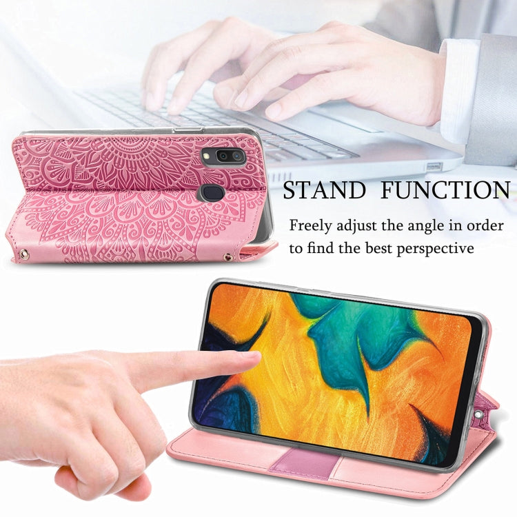 For Samsung Galaxy A20 / A30 Blooming Mandala Embossed Pattern Magnetic Horizontal Flip Leather Case with Holder & Card Slots & Wallet