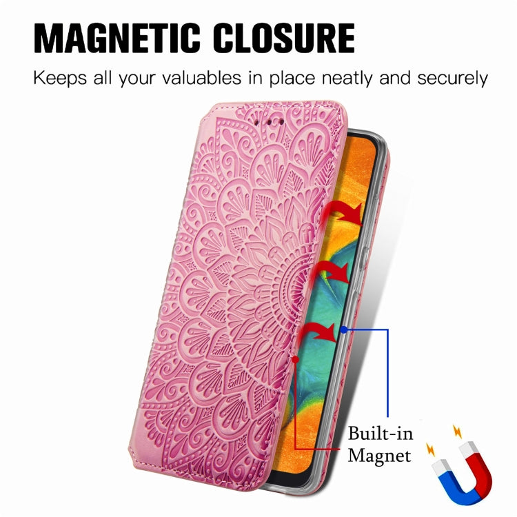 For Samsung Galaxy A20 / A30 Blooming Mandala Embossed Pattern Magnetic Horizontal Flip Leather Case with Holder & Card Slots & Wallet