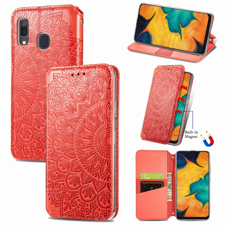 For Samsung Galaxy A20 / A30 Blooming Mandala Embossed Pattern Magnetic Horizontal Flip Leather Case with Holder & Card Slots & Wallet