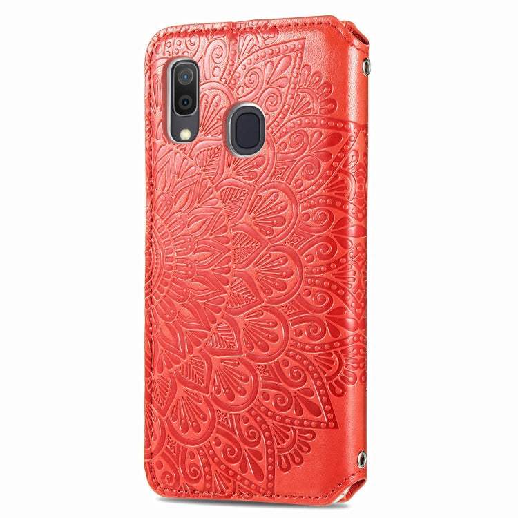 For Samsung Galaxy A20 / A30 Blooming Mandala Embossed Pattern Magnetic Horizontal Flip Leather Case with Holder & Card Slots & Wallet