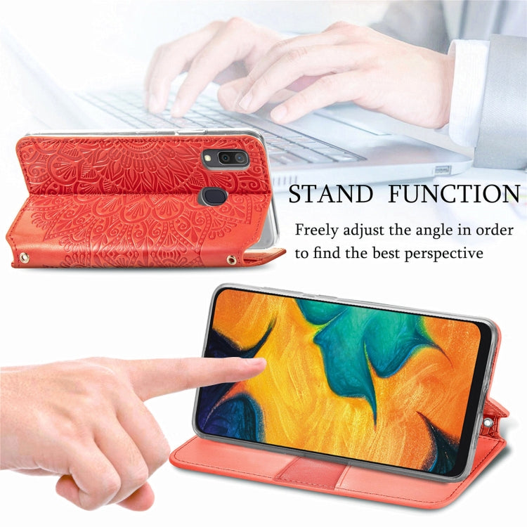 For Samsung Galaxy A20 / A30 Blooming Mandala Embossed Pattern Magnetic Horizontal Flip Leather Case with Holder & Card Slots & Wallet