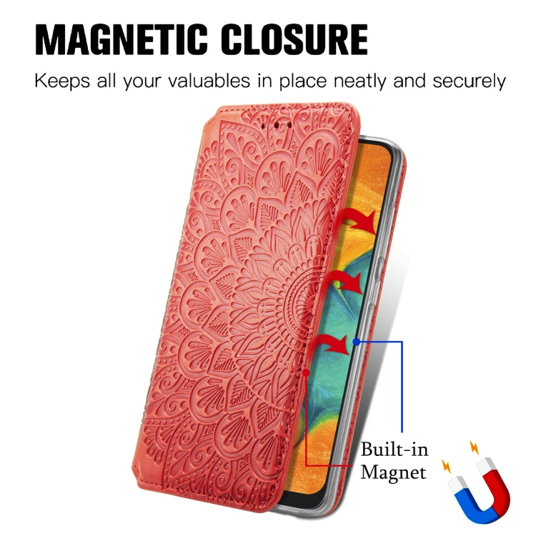 For Samsung Galaxy A20 / A30 Blooming Mandala Embossed Pattern Magnetic Horizontal Flip Leather Case with Holder & Card Slots & Wallet