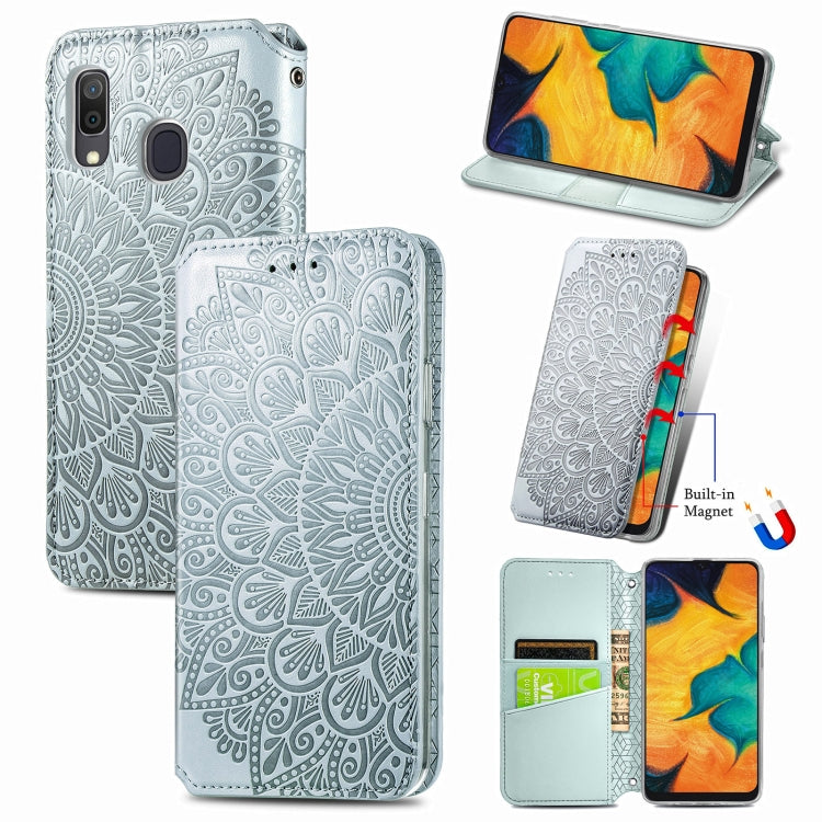 For Samsung Galaxy A20 / A30 Blooming Mandala Embossed Pattern Magnetic Horizontal Flip Leather Case with Holder & Card Slots & Wallet