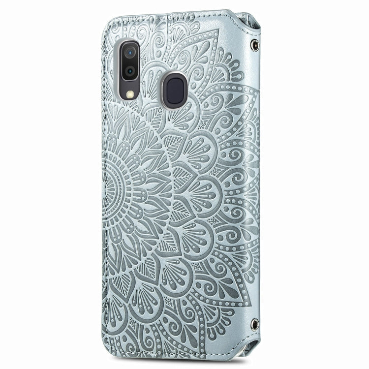 For Samsung Galaxy A20 / A30 Blooming Mandala Embossed Pattern Magnetic Horizontal Flip Leather Case with Holder & Card Slots & Wallet