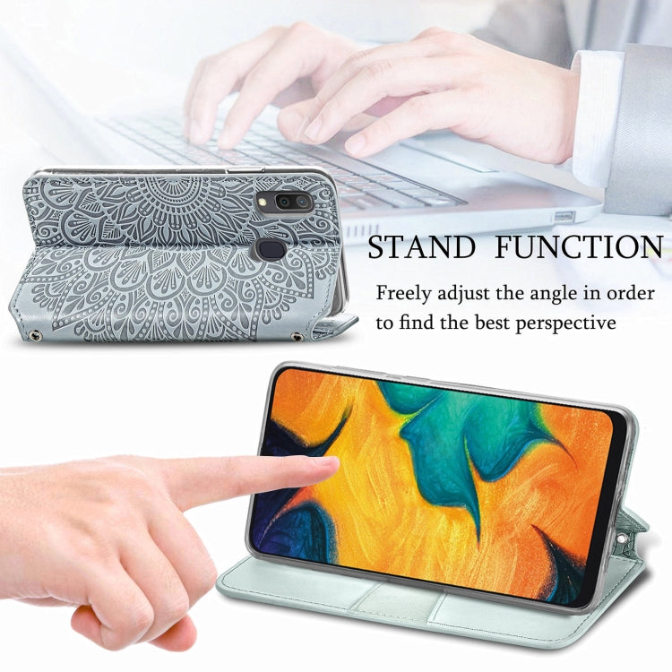 For Samsung Galaxy A20 / A30 Blooming Mandala Embossed Pattern Magnetic Horizontal Flip Leather Case with Holder & Card Slots & Wallet