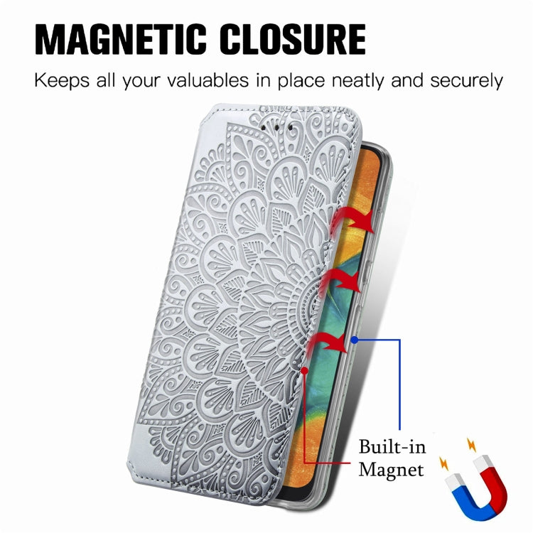For Samsung Galaxy A20 / A30 Blooming Mandala Embossed Pattern Magnetic Horizontal Flip Leather Case with Holder & Card Slots & Wallet