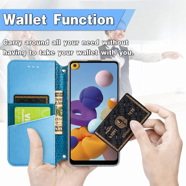 For Samsung Galaxy A21 Blooming Mandala Embossed Pattern Magnetic Horizontal Flip Leather Case with Holder & Card Slots & Wallet