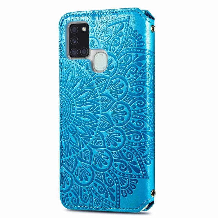 For Samsung Galaxy A21s Blooming Mandala Embossed Pattern Magnetic Horizontal Flip Leather Case with Holder & Card Slots & Wallet