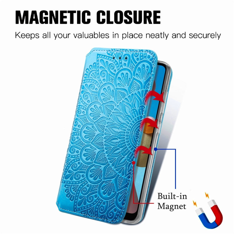 For Samsung Galaxy A21s Blooming Mandala Embossed Pattern Magnetic Horizontal Flip Leather Case with Holder & Card Slots & Wallet