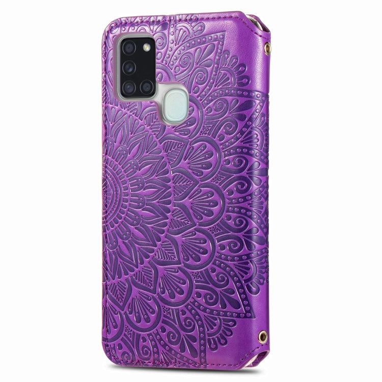 For Samsung Galaxy A21s Blooming Mandala Embossed Pattern Magnetic Horizontal Flip Leather Case with Holder & Card Slots & Wallet
