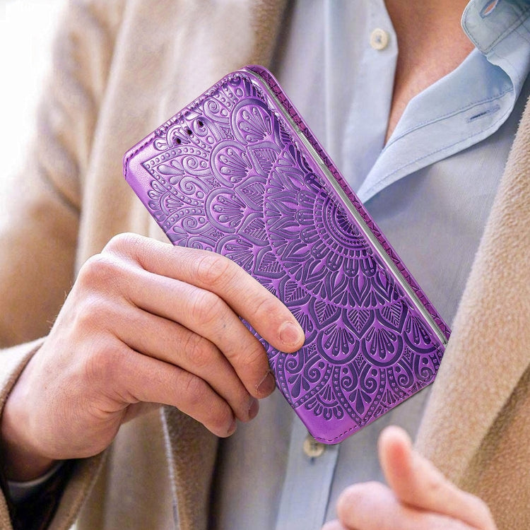 For Samsung Galaxy A21s Blooming Mandala Embossed Pattern Magnetic Horizontal Flip Leather Case with Holder & Card Slots & Wallet