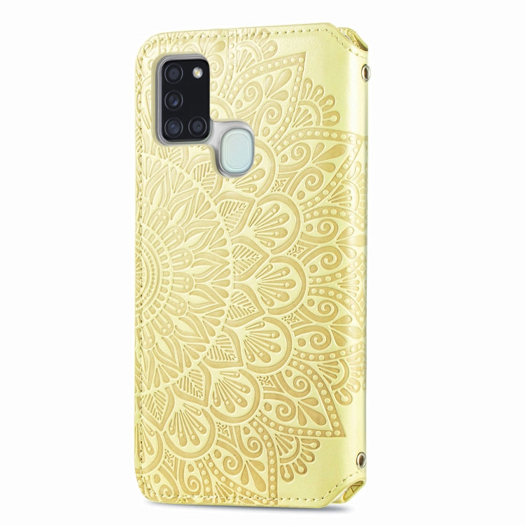For Samsung Galaxy A21s Blooming Mandala Embossed Pattern Magnetic Horizontal Flip Leather Case with Holder & Card Slots & Wallet