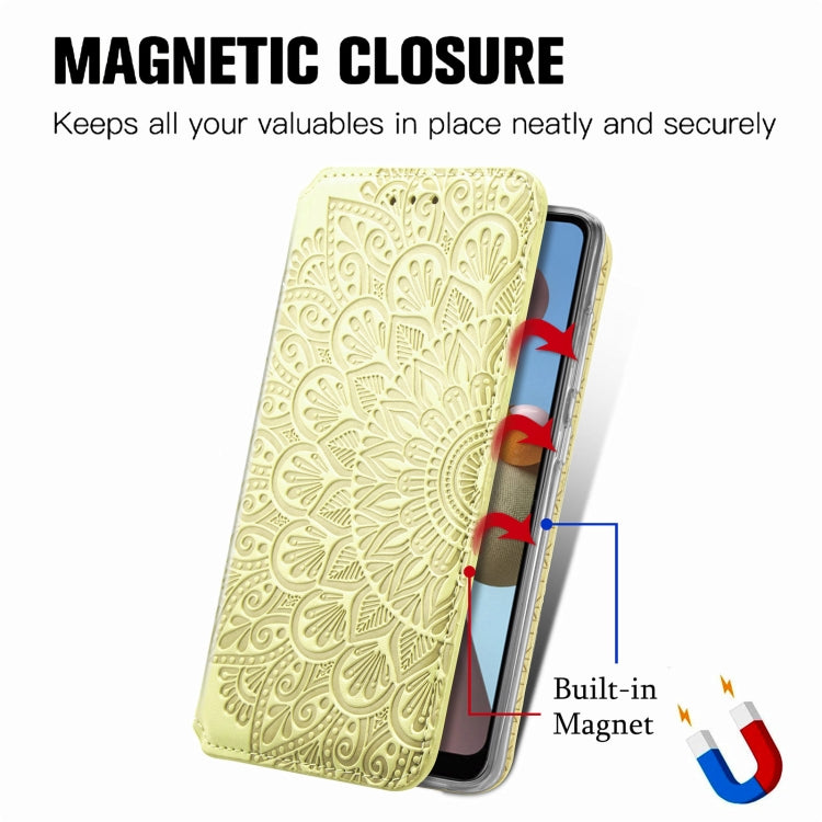 For Samsung Galaxy A21s Blooming Mandala Embossed Pattern Magnetic Horizontal Flip Leather Case with Holder & Card Slots & Wallet