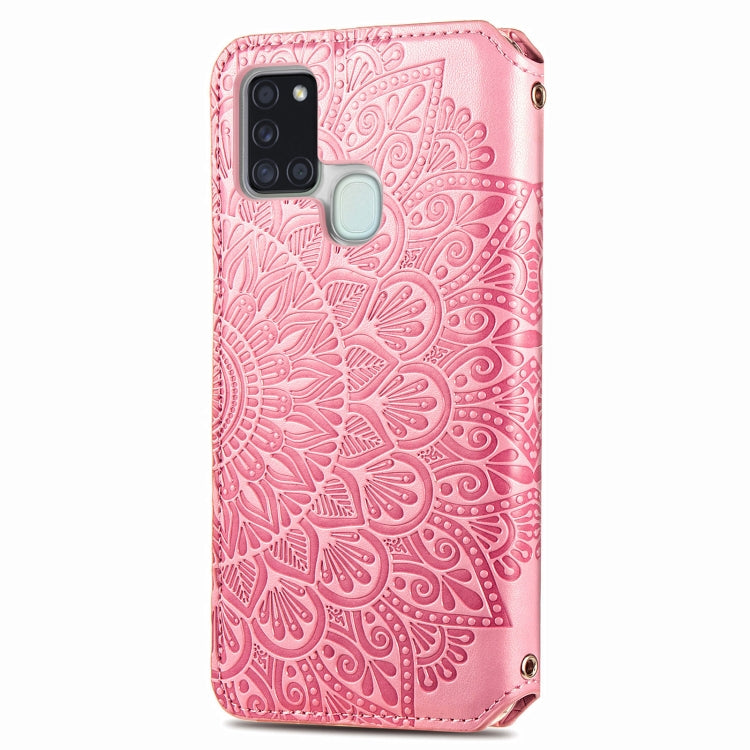 For Samsung Galaxy A21s Blooming Mandala Embossed Pattern Magnetic Horizontal Flip Leather Case with Holder & Card Slots & Wallet