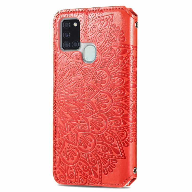 For Samsung Galaxy A21s Blooming Mandala Embossed Pattern Magnetic Horizontal Flip Leather Case with Holder & Card Slots & Wallet