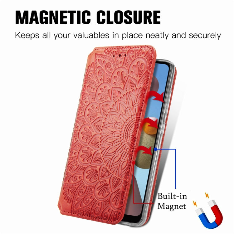 For Samsung Galaxy A21s Blooming Mandala Embossed Pattern Magnetic Horizontal Flip Leather Case with Holder & Card Slots & Wallet