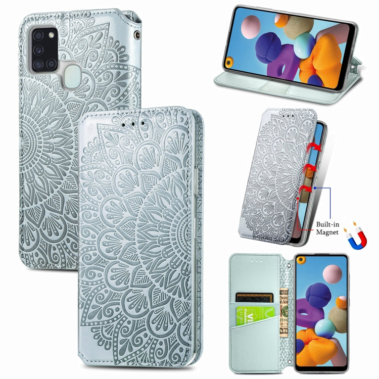 For Samsung Galaxy A21s Blooming Mandala Embossed Pattern Magnetic Horizontal Flip Leather Case with Holder & Card Slots & Wallet