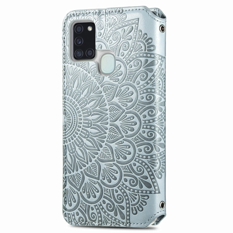For Samsung Galaxy A21s Blooming Mandala Embossed Pattern Magnetic Horizontal Flip Leather Case with Holder & Card Slots & Wallet