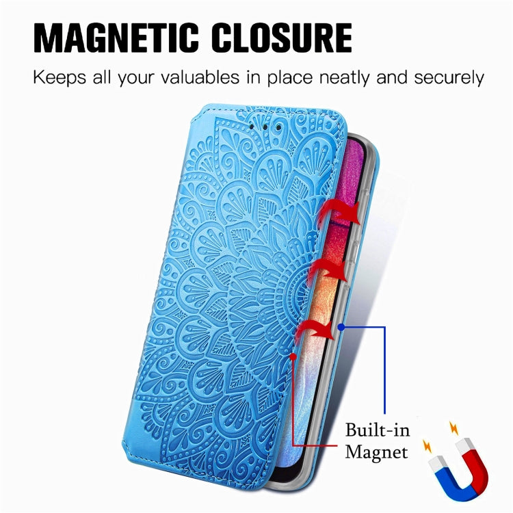 For Samsung Galaxy A50 Blooming Mandala Embossed Pattern Magnetic Horizontal Flip Leather Case with Holder & Card Slots & Wallet