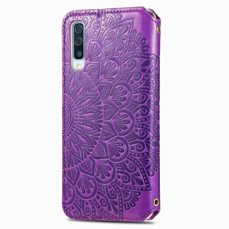 For Samsung Galaxy A50 Blooming Mandala Embossed Pattern Magnetic Horizontal Flip Leather Case with Holder & Card Slots & Wallet
