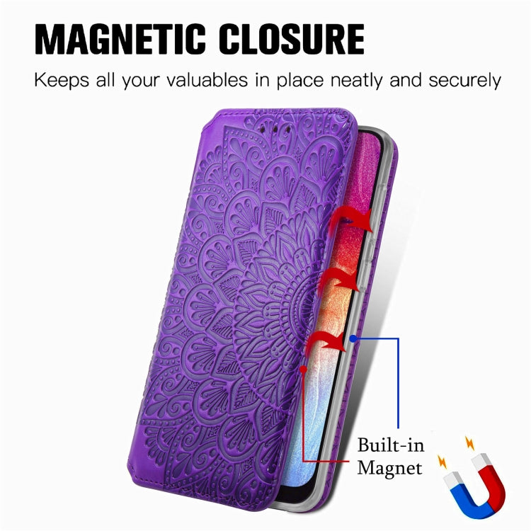 For Samsung Galaxy A50 Blooming Mandala Embossed Pattern Magnetic Horizontal Flip Leather Case with Holder & Card Slots & Wallet