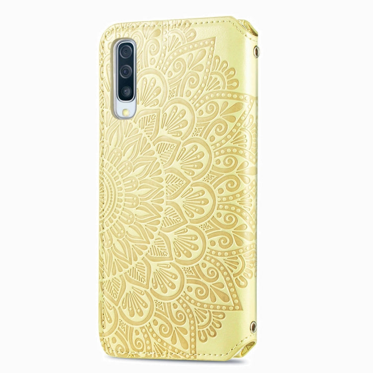For Samsung Galaxy A50 Blooming Mandala Embossed Pattern Magnetic Horizontal Flip Leather Case with Holder & Card Slots & Wallet