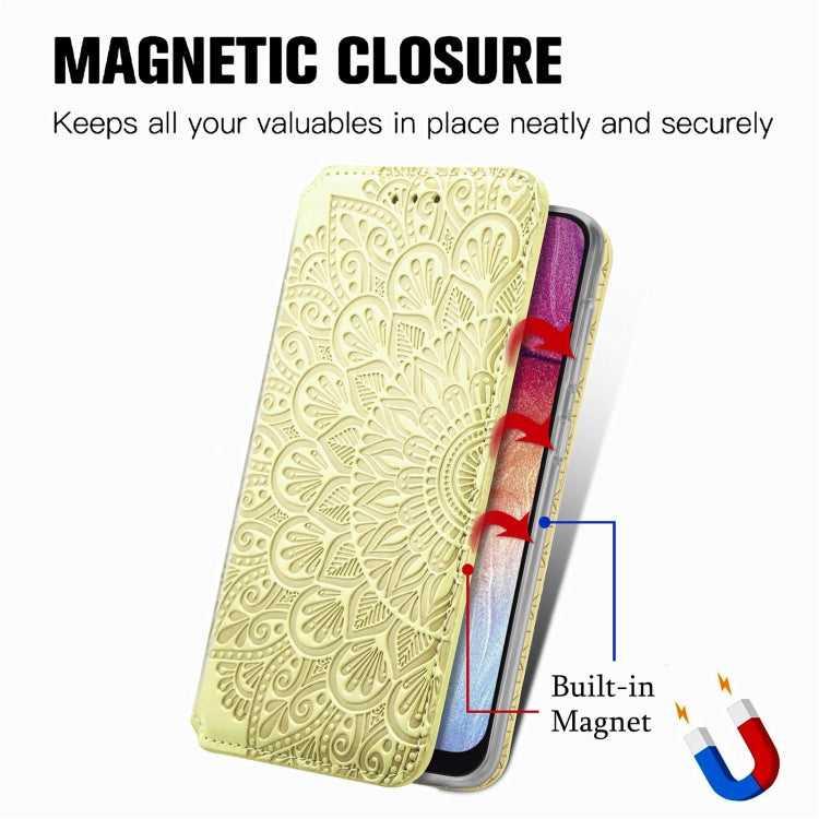 For Samsung Galaxy A50 Blooming Mandala Embossed Pattern Magnetic Horizontal Flip Leather Case with Holder & Card Slots & Wallet