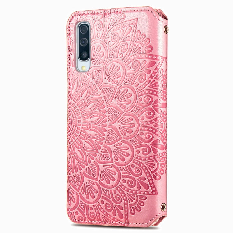 For Samsung Galaxy A50 Blooming Mandala Embossed Pattern Magnetic Horizontal Flip Leather Case with Holder & Card Slots & Wallet