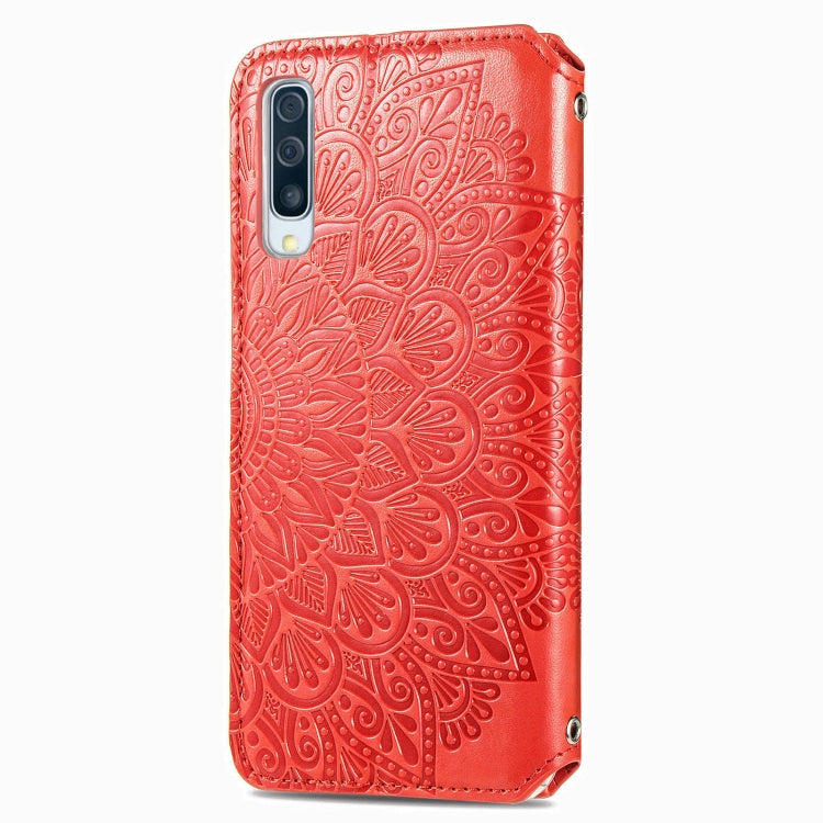 For Samsung Galaxy A50 Blooming Mandala Embossed Pattern Magnetic Horizontal Flip Leather Case with Holder & Card Slots & Wallet