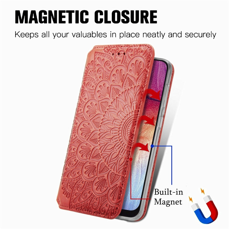 For Samsung Galaxy A50 Blooming Mandala Embossed Pattern Magnetic Horizontal Flip Leather Case with Holder & Card Slots & Wallet